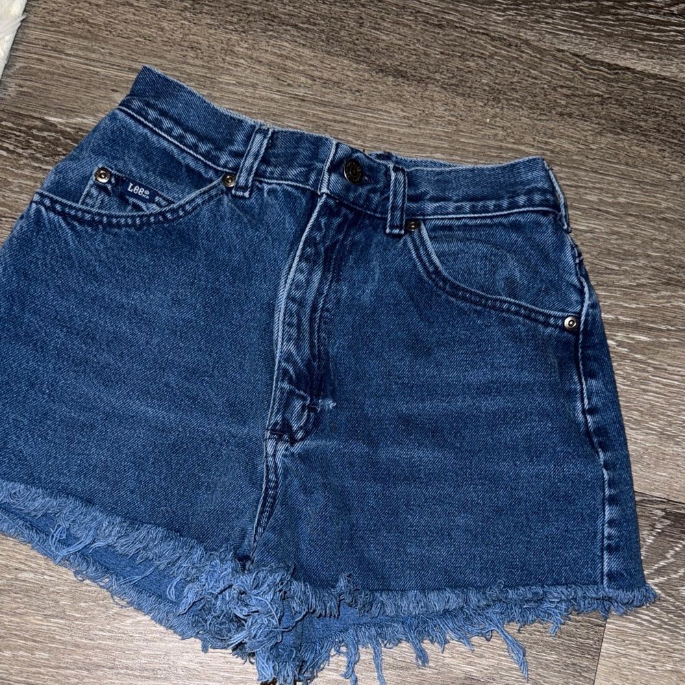 Lee Dark Blue Frayed Denim Shorts